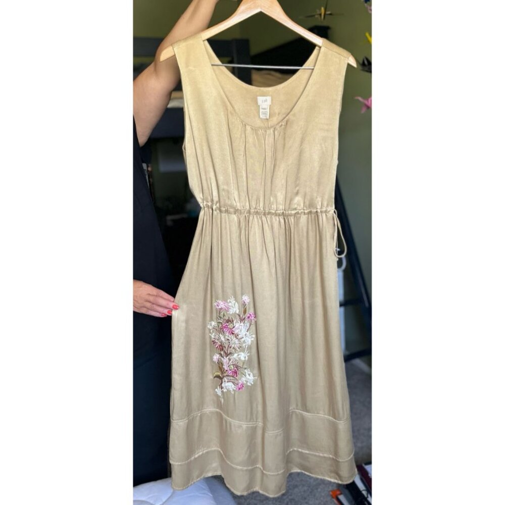 J. Jill Gold/Beige Flower Embroidered Tank Dress